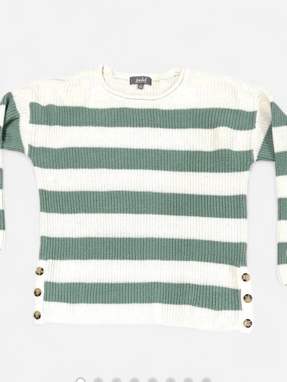Marled Green and Cream Striped Sweater